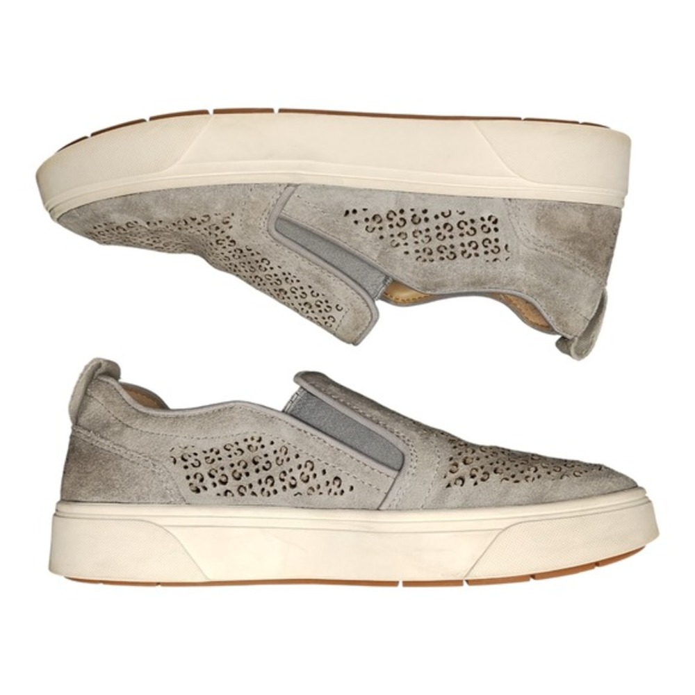 Vionic Kimmie Perf‎ Supportive Sneakers Womens Size 6.5 Gray White Suede Slip On